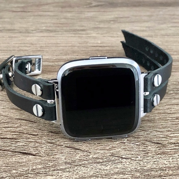 Double Strap Black Leather Fitbit Versa Bracelet main image 7
